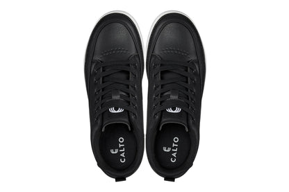 CALTO Q271 micro-perforated leatherette sneaker in black, styled photo