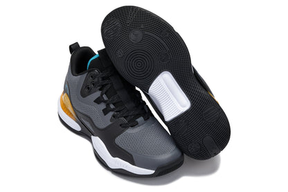 CALTO Q392 knit elevator trainer in grey and orange, additional detail, close view