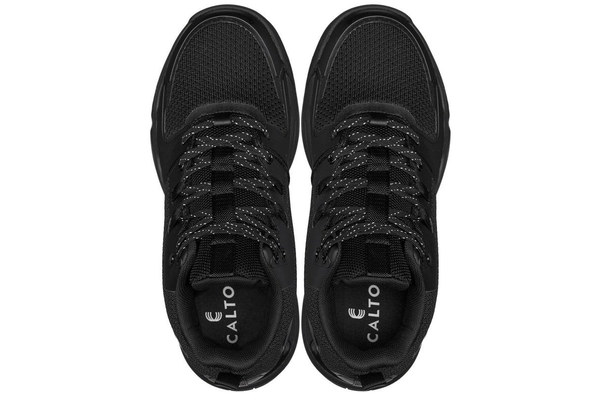 CALTO Q393 knit elevator trainer in black, styled photo