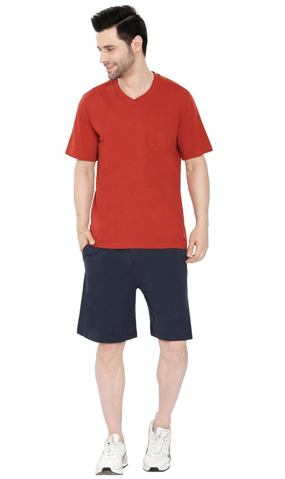 Turtle Bay men's heavyweight v-neck pocket t-shirt in Redwood, additional detail