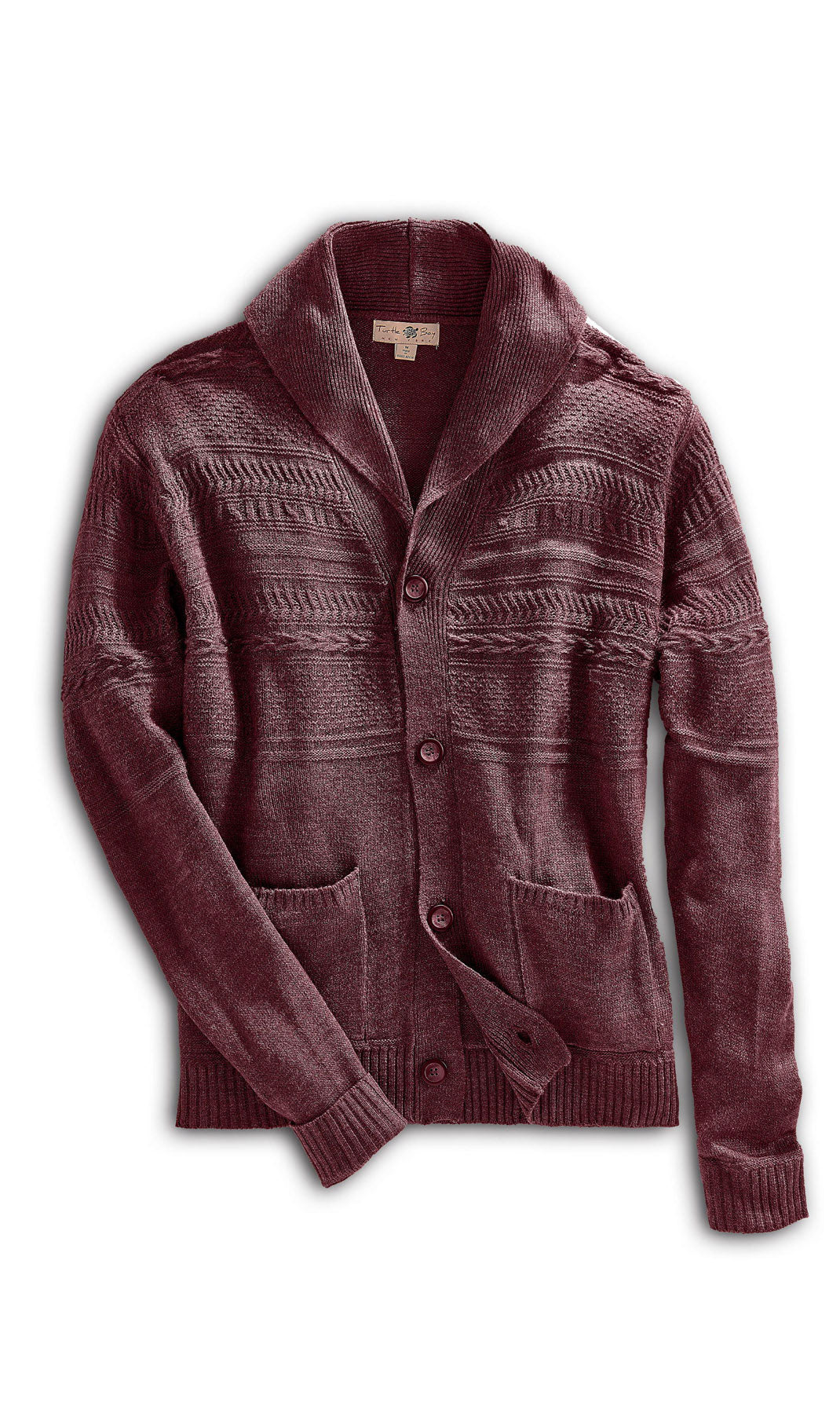 Turtle Bay men's jacquard knit shawl collar cardigan in Burgundy (3)