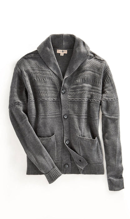 Turtle Bay men's jacquard knit shawl collar cardigan in Charcoal (3)