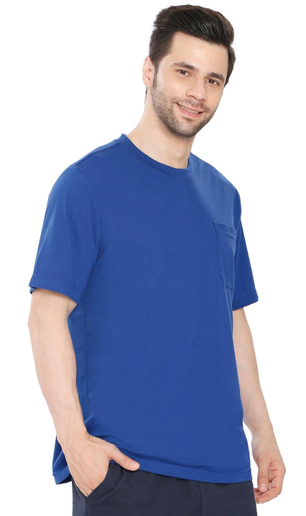 Turtle Bay men's heavyweight crew neck pocket t-shirt in Royal, alternate view