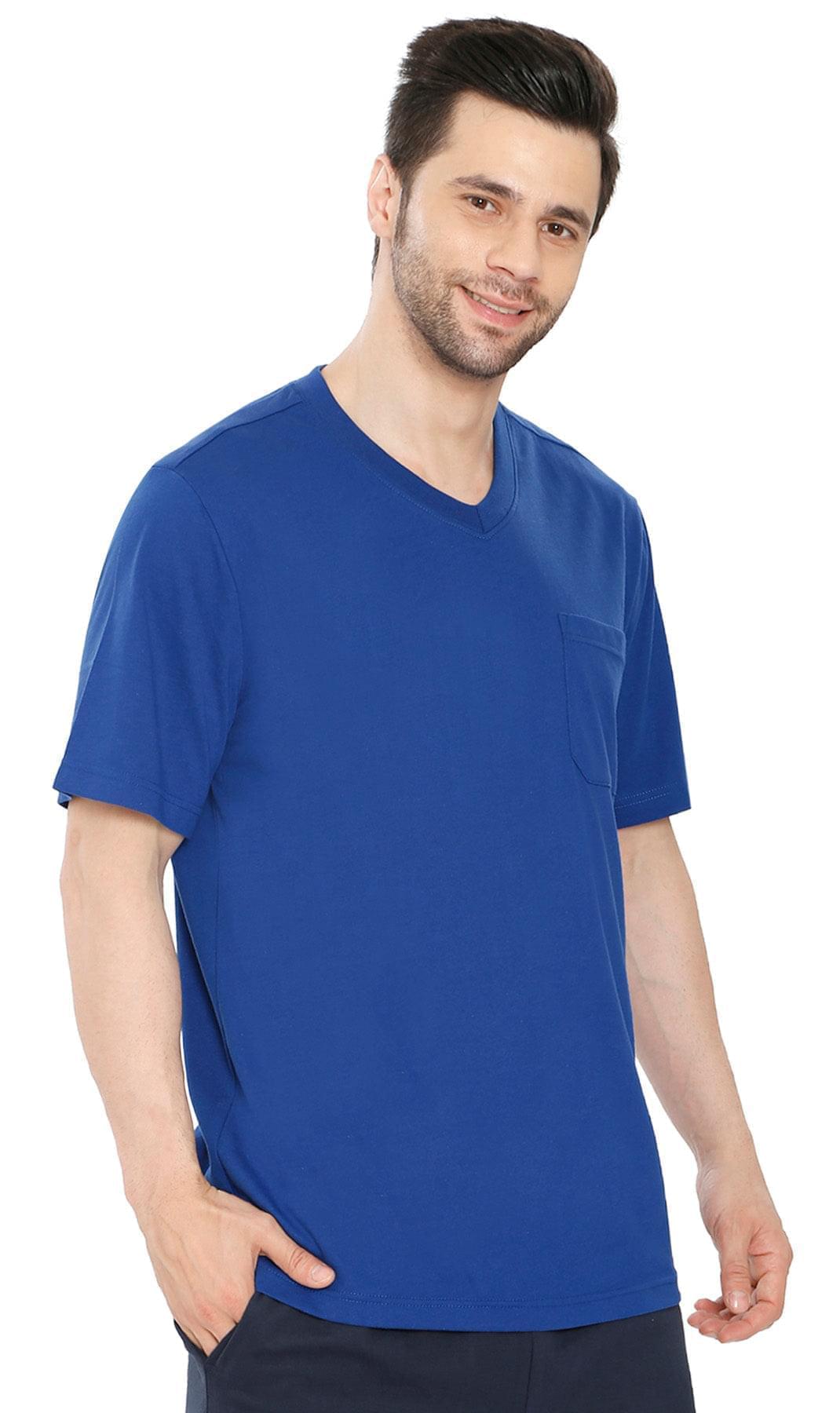 Turtle Bay men's heavyweight v-neck pocket t-shirt in Royal, alternate view