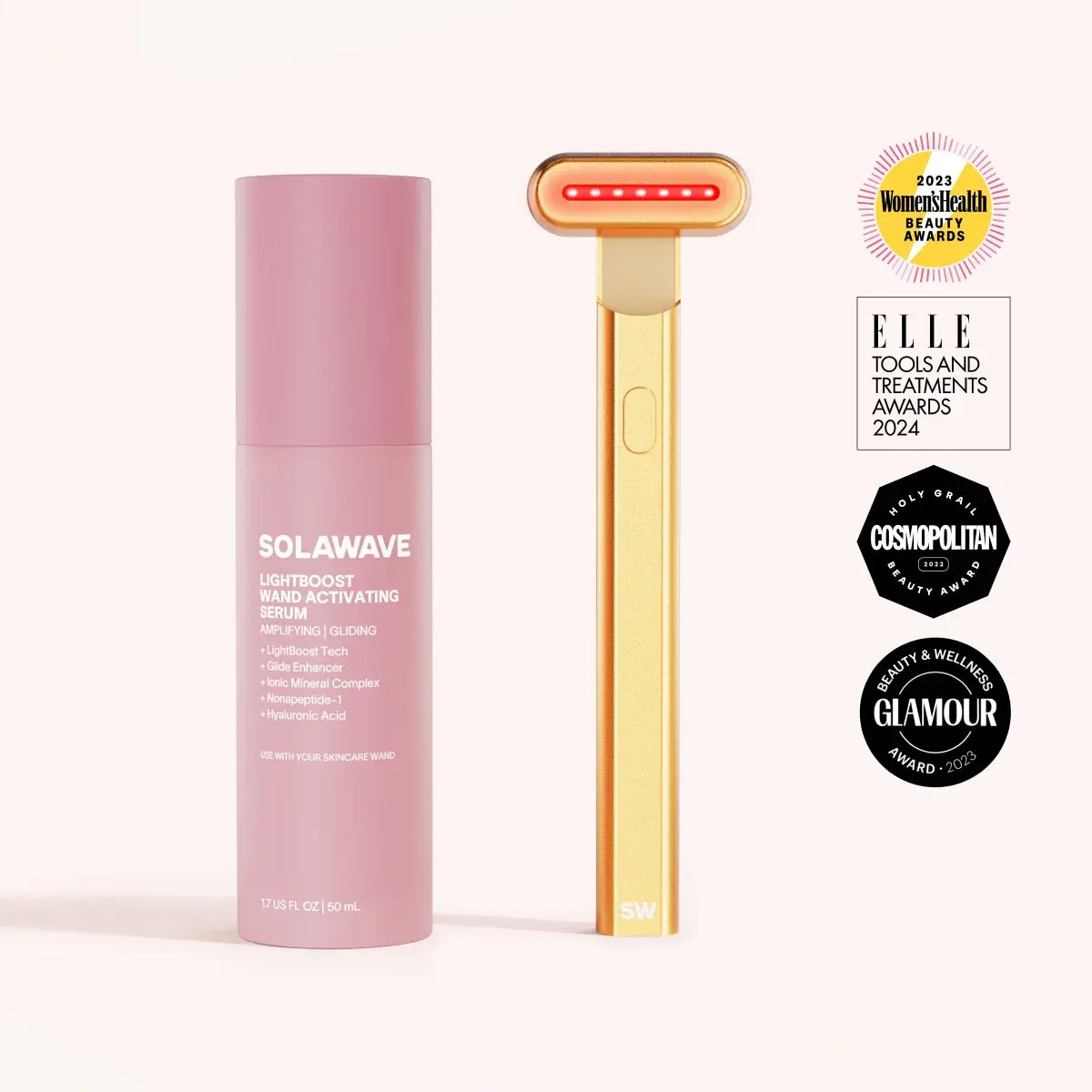 Solawave 4-in-1 Radiant Renewal Skincare Wand kit in Gold with LightBoost Wand Activating Serum