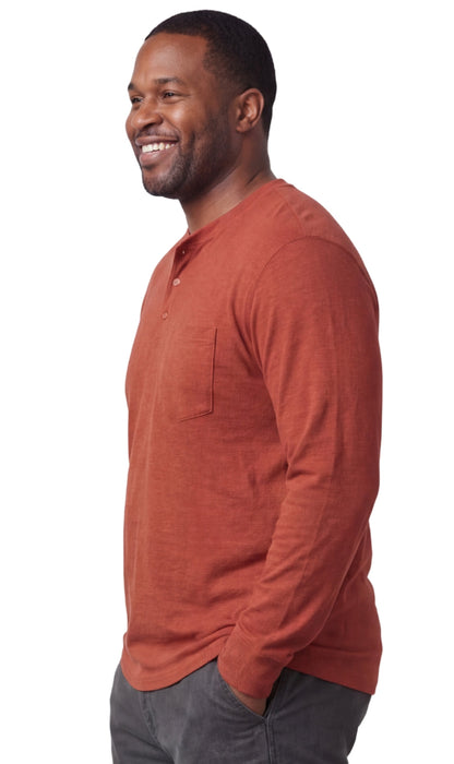 Turtle Bay men's long sleeve henley shirt in Redwood