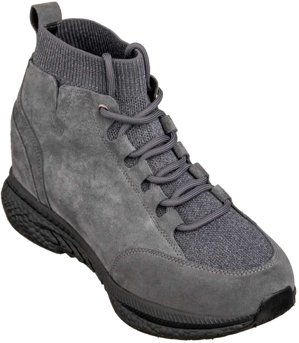 CALTO S23202 suede high-top elevator sneaker in grey, product photo