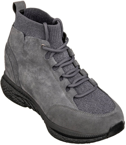 CALTO S23202 suede high-top elevator sneaker in grey, product photo