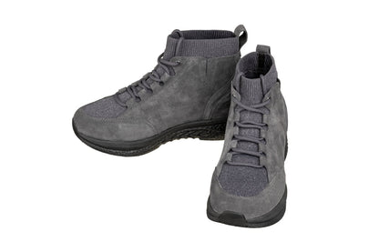 CALTO S23202 suede high-top elevator sneaker in grey, styled photo