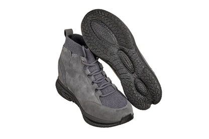 CALTO S23202 suede high-top elevator sneaker in grey, product photo, alternate angle