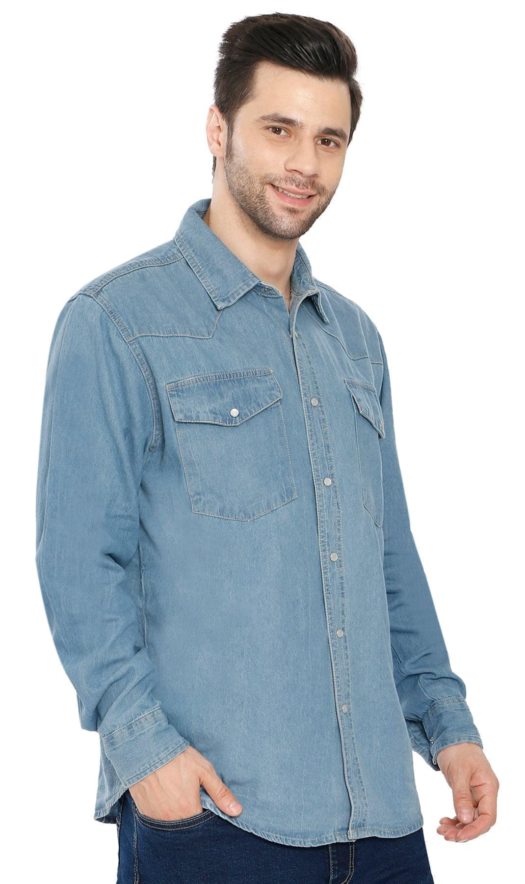 Turtle Bay men's western snap button shirt in Stone Wash, alternate view