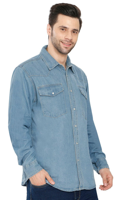 Turtle Bay men's western snap button shirt in Stone Wash, alternate view