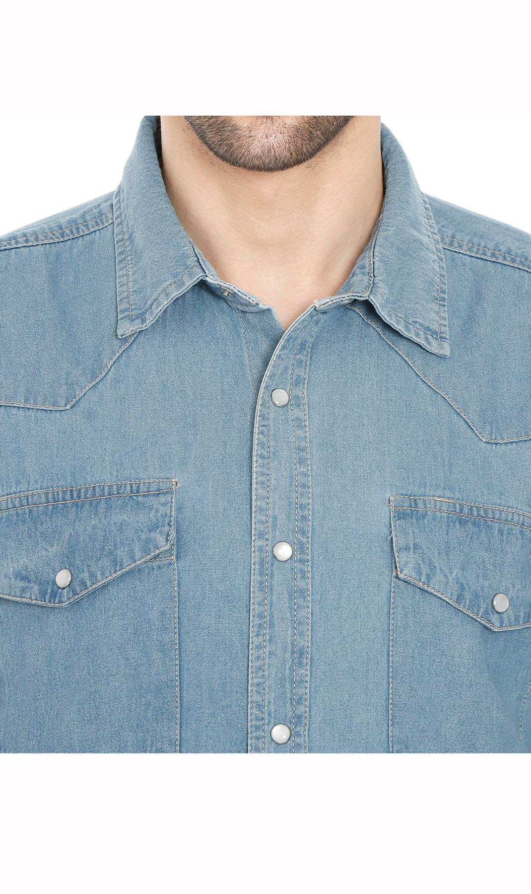 Turtle Bay men's western snap button shirt in Stone Wash, additional detail