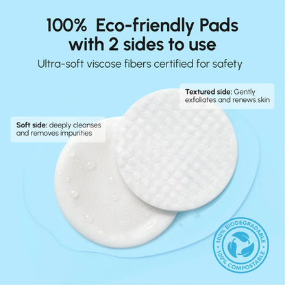 Eco-friendly pads with text on a blue background