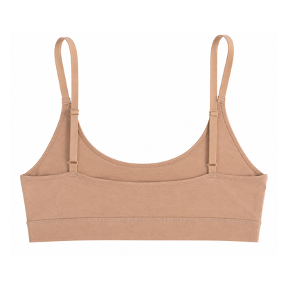 Net Positive organic cotton Scoop Bralette in Mocha, back view
