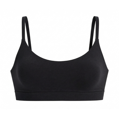Net Positive organic cotton Scoop Bralette in Black, front view