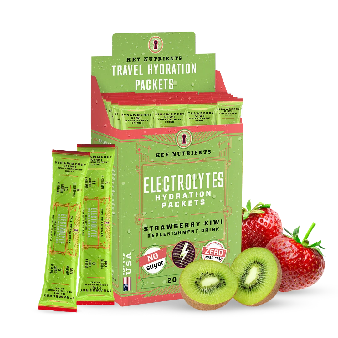 Key Nutrients Electrolyte Recovery Plus powder in Strawberry Kiwi, single-serve packet packaging
