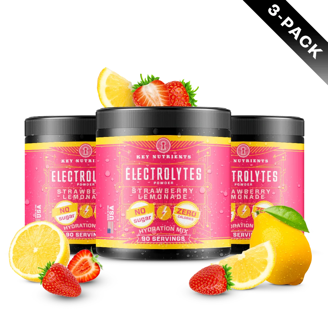 Key Nutrients Electrolyte Recovery Plus powder in Strawberry Lemonade, three-pack packaging