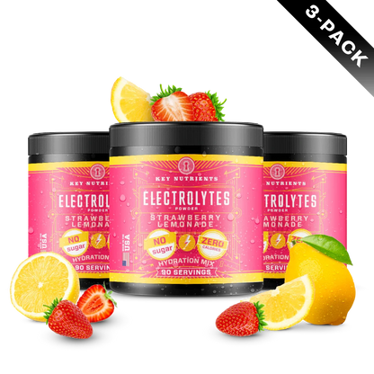 Key Nutrients Electrolyte Recovery Plus powder in Strawberry Lemonade, three-pack packaging