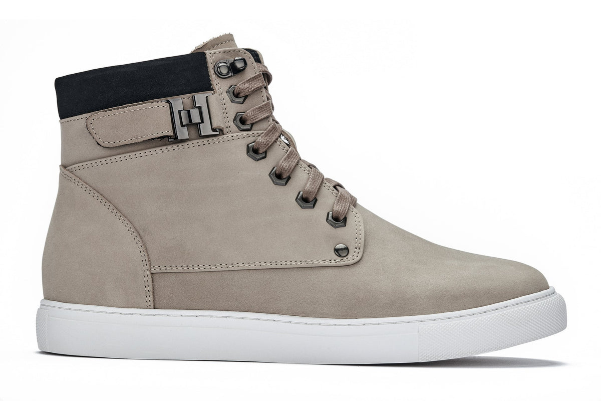 CALTO T53122 nubuck high-top elevator sneak-boot in taupe, alternate view