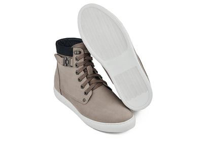 CALTO T53122 nubuck high-top elevator sneak-boot in taupe, product photo, alternate angle