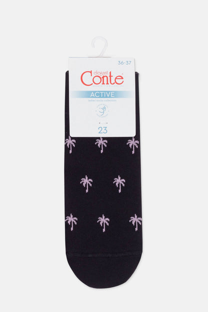 Conte Active 589 cotton ankle socks with palm tree pattern, product photo (8)