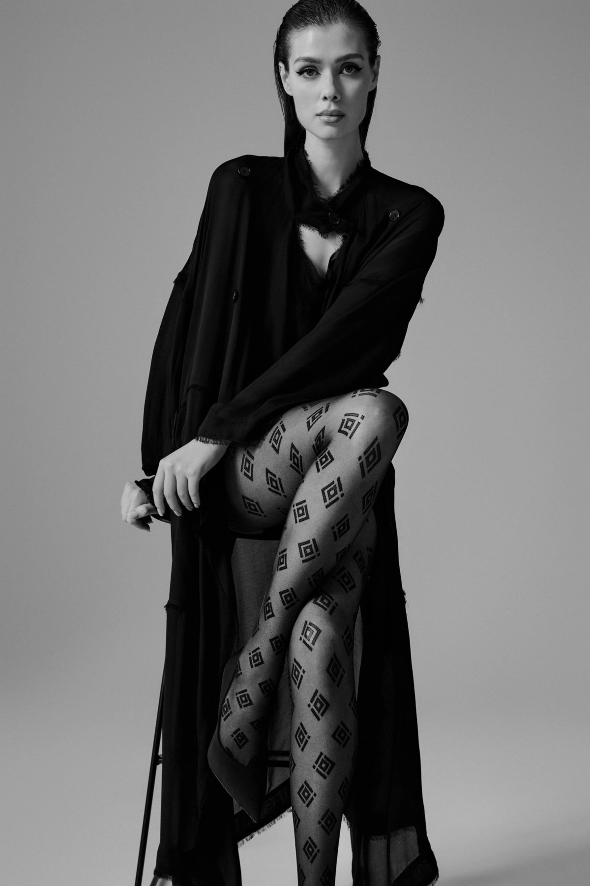 Conte Ingrid Fantasy Tights — Geometric Pattern in Nero Black