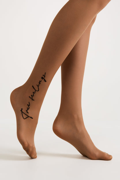 Conte True Love Fantasy Tights — Tattoo Style Print in Bronze Tan, product photo