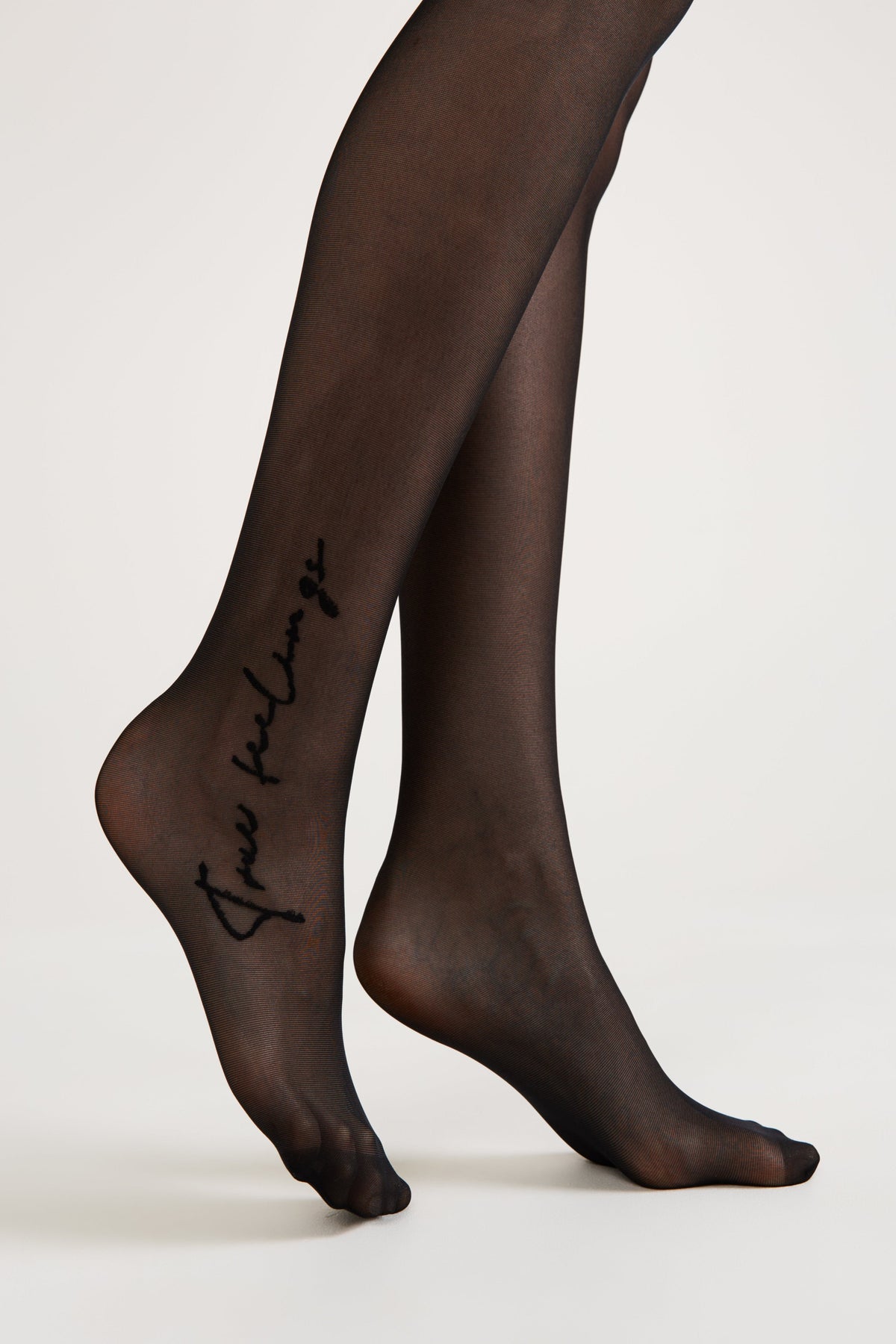 Conte True Love Fantasy Tights — Tattoo Style Print in Nero Black, additional detail