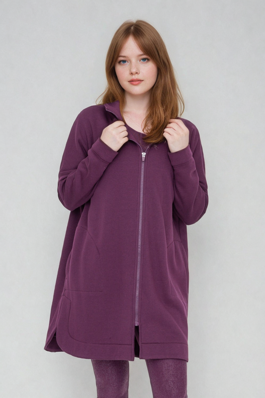 Fitkitty Culture Cozy Comfort zip-up hoodie jacket in burgundy fleece