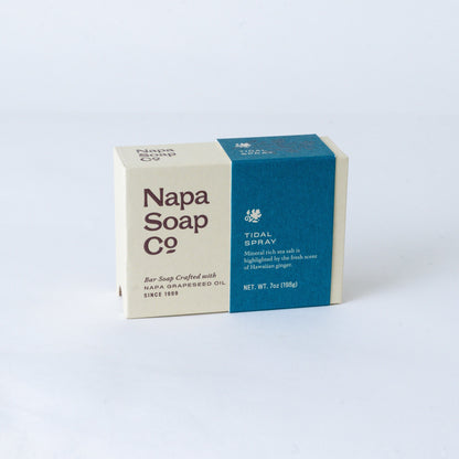 Tidal Spray Bar Soap packaging by Napa Soap Company, on a white background