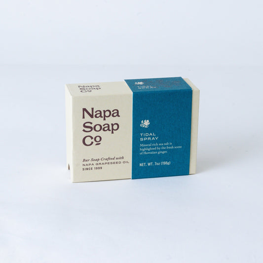 Tidal Spray Bar Soap packaging by Napa Soap Company, on a white background