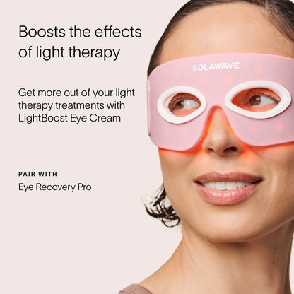 Solawave LightBoost Eye Cream shown paired with a Solawave light therapy device