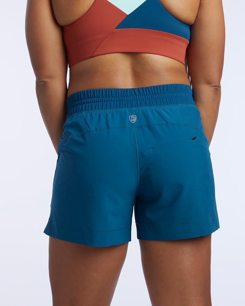 Triple V Womens Athletic Shorts in Dark Teal, back view