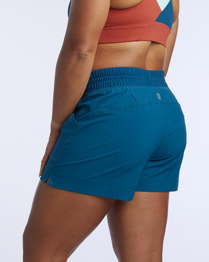 Triple V Womens Athletic Shorts in Dark Teal, back view, alternate view