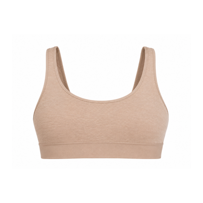 Organic Cotton & Hemp Racerback Bralette in Mocha, product photo on a white background