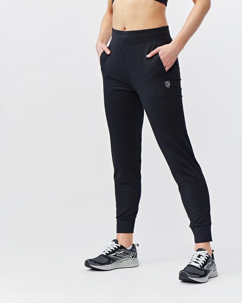Valia Women's Black Jogger Pants in Black, styled photo