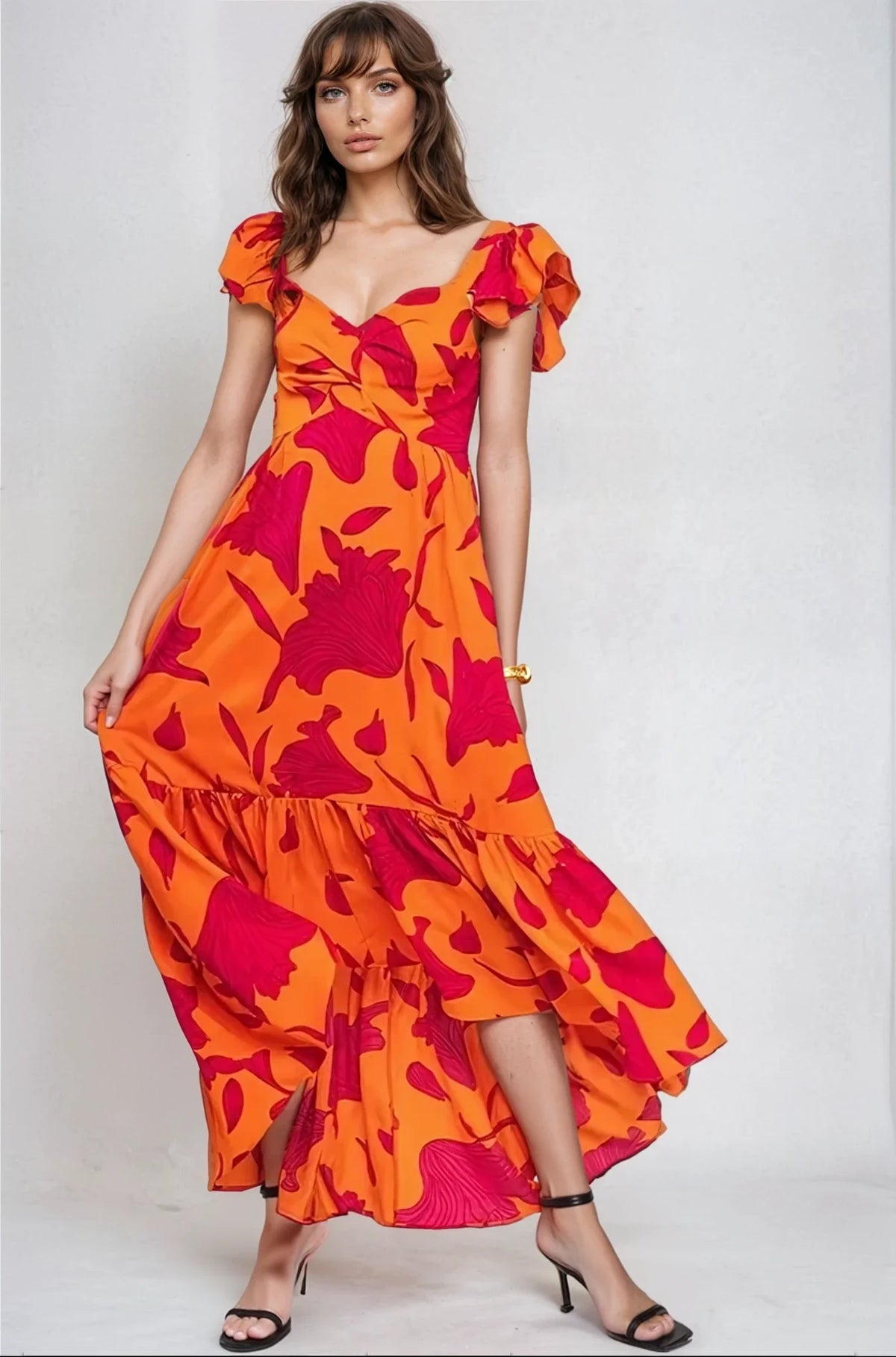 Fitkitty Culture Vibrant Fire floral high-low maxi dress, alternate view 2