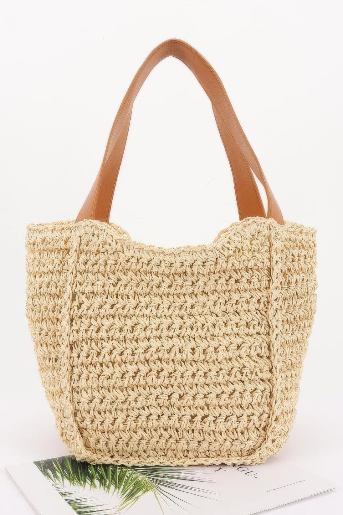 Faux Straw Ribbon Tote Bag, product photo