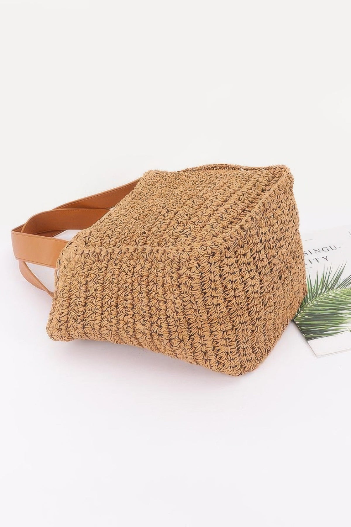 Faux Straw Ribbon Tote Bag, additional detail