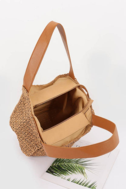 Faux Straw Ribbon Tote Bag, styled photo