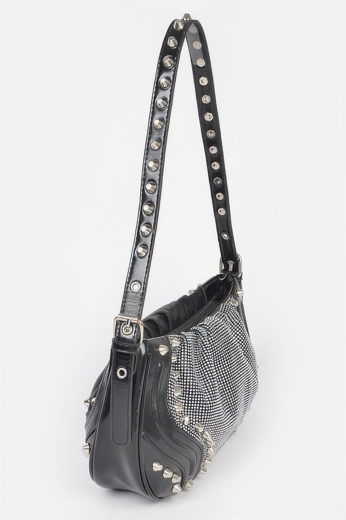 Hot Fix Stones Metal Stud Shoulder Bag, alternate view