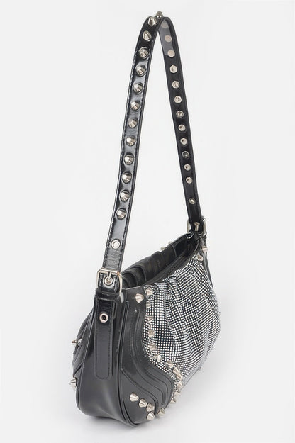 Hot Fix Stones Metal Stud Shoulder Bag, alternate view