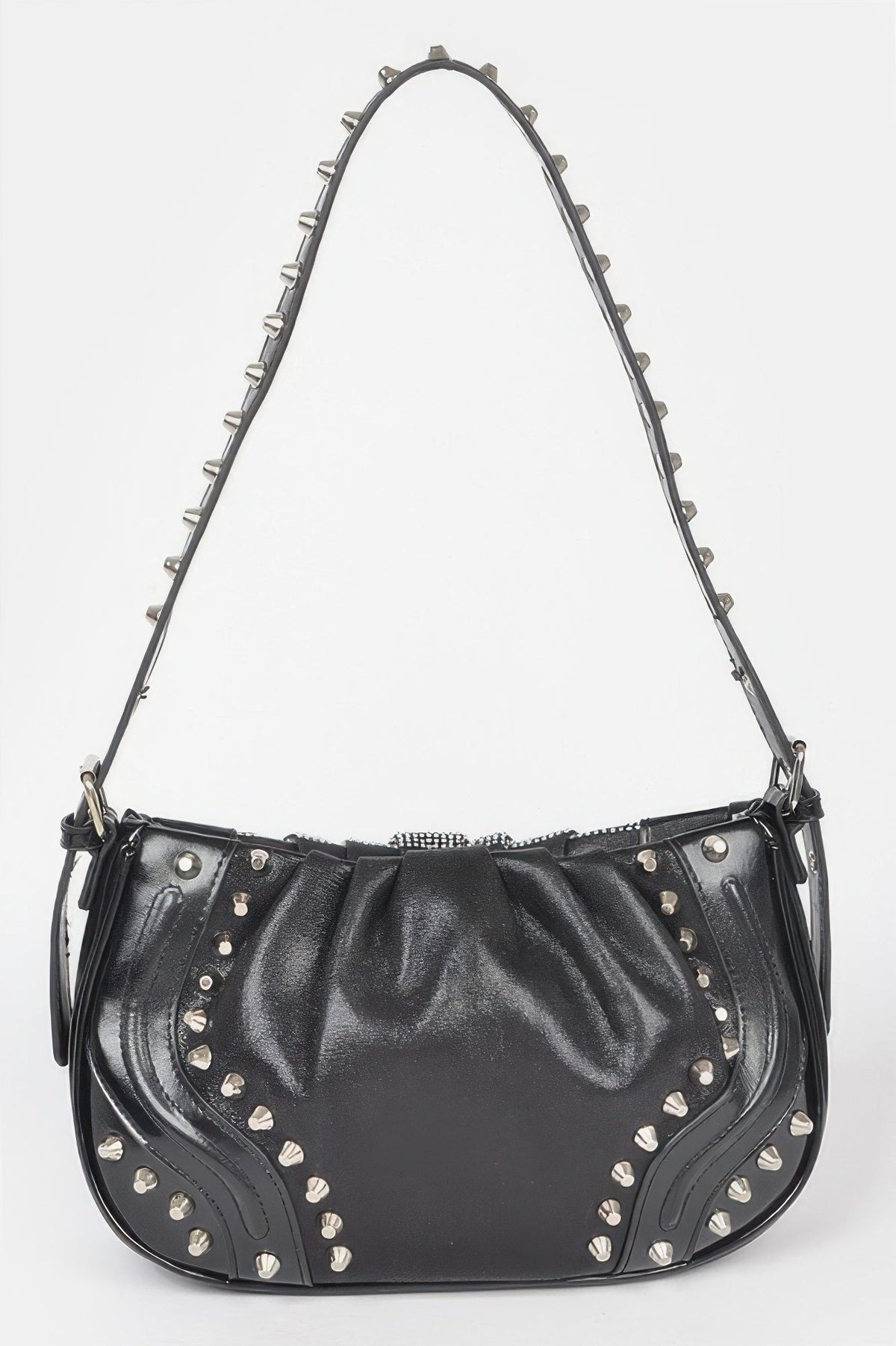 Hot Fix Stones Metal Stud Shoulder Bag, additional detail