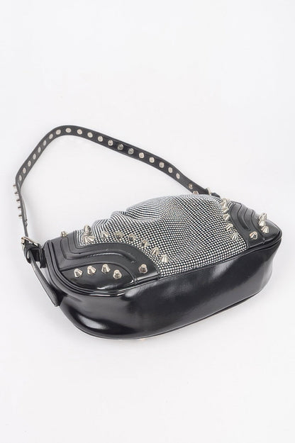 Hot Fix Stones Metal Stud Shoulder Bag, styled photo