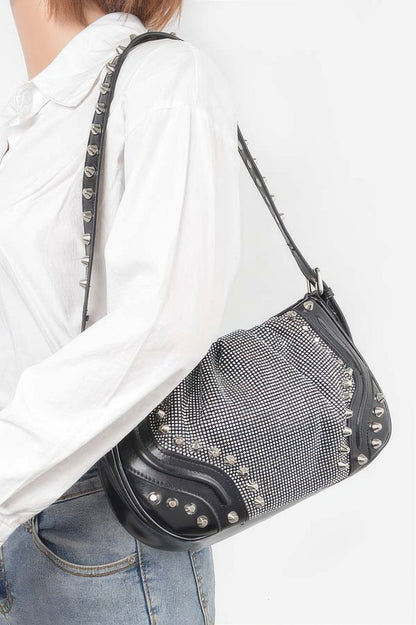 Hot Fix Stones Metal Stud Shoulder Bag, alternate view (2)