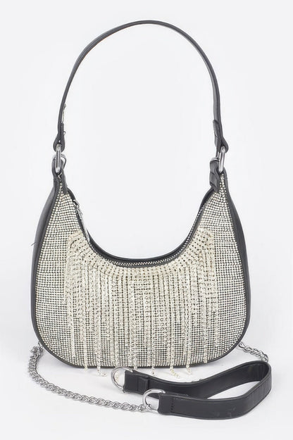 Hot Fix Stones Rhinestones Fringe Hobo Bag, product photo