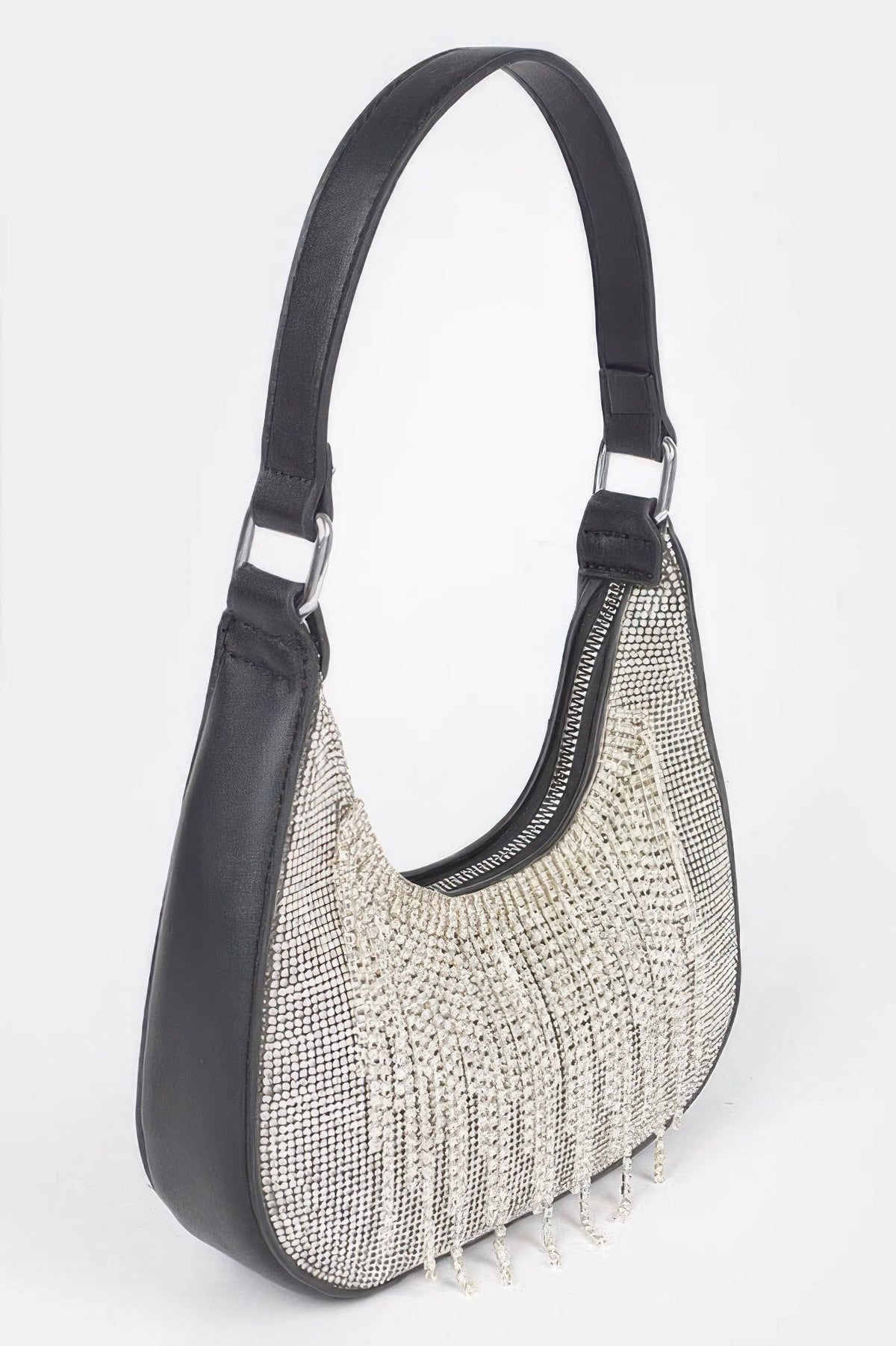 Hot Fix Stones Rhinestones Fringe Hobo Bag, additional detail
