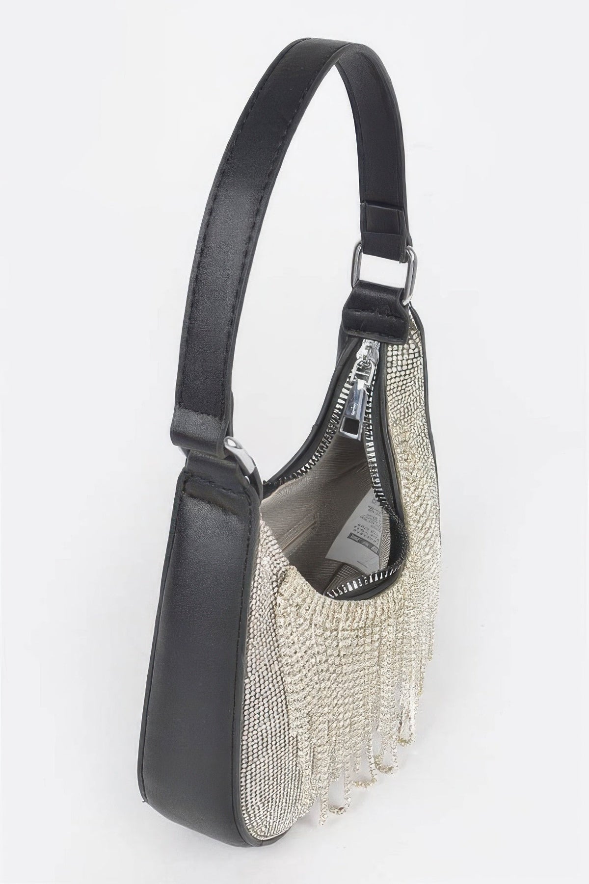 Hot Fix Stones Rhinestones Fringe Hobo Bag, alternate view (2)