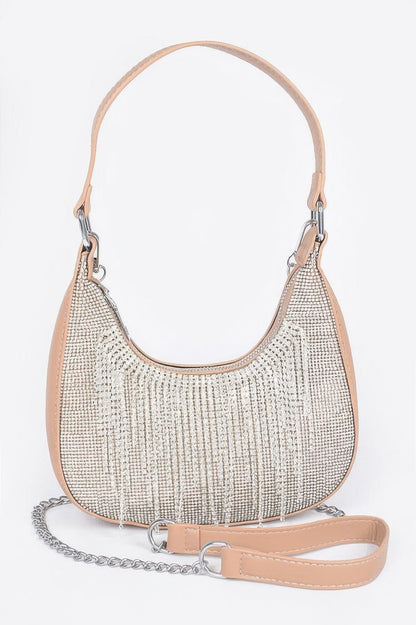Hot Fix Stones Rhinestones Fringe Hobo Bag, styled photo (2)